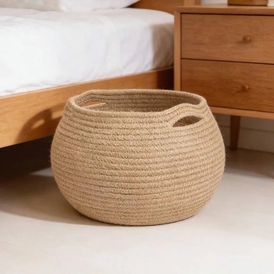 Cesto portaoggetti rotondo intrecciato fatto a mano, organizer per soggiorno, porta asciugamani, porta giocattoli per gatti, supporto per piante da interno - 1 pz