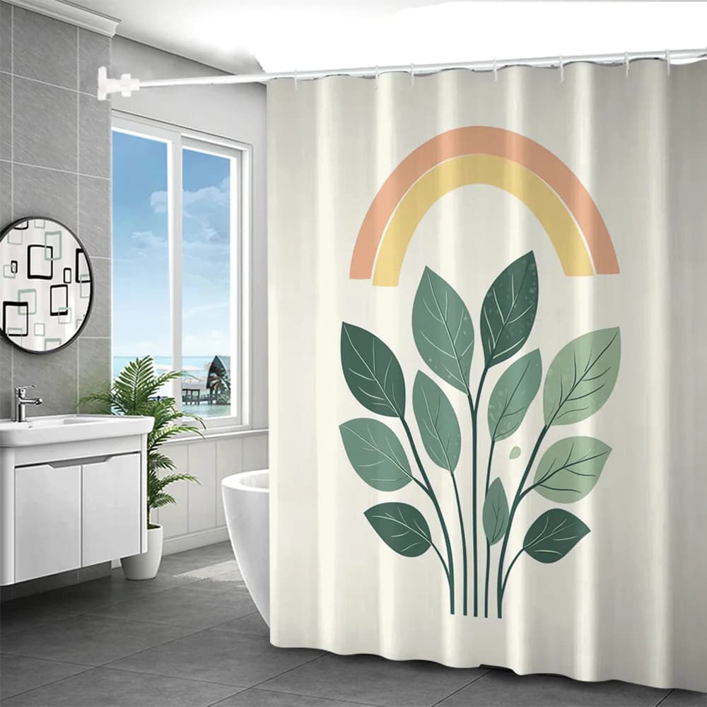 Tenda da doccia in poliestere da 1 pezzo con design a foglie: nessun gancio necessario, lavabile in lavatrice, arredamento moderno per il bagno per tutte le stagioni