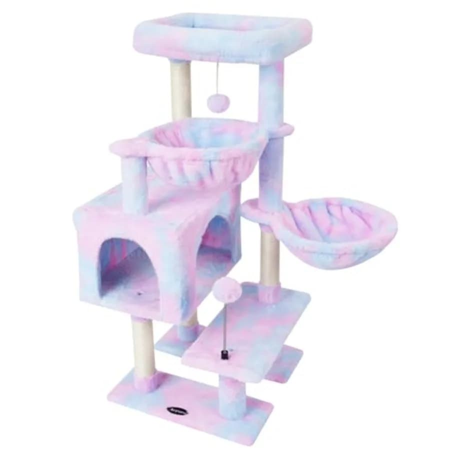 Albero per Gatti Multi-Livello con Tiragraffi in Sisal, Amaca Colorata Arcobaleno e Giocattoli con Palline per Gattini, per Gatti da Interno, Resistente