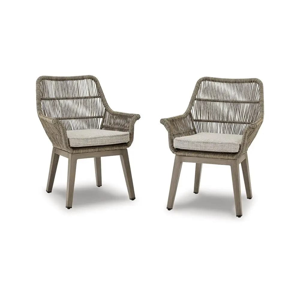 Poltrona da esterno casual per spiaggia con cuscino per tutte le stagioni, set di 2, in vimini sintetico con struttura in alluminio, altezza seduta 18,5, beige