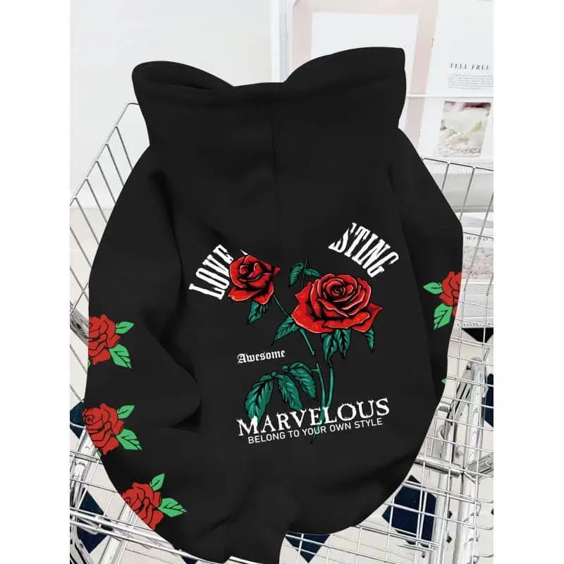 Valentine Print Hoodie Women's Long Sleeve Casual Sportswear Set Three Pieces Winter Collection No Brand Registered Trademark