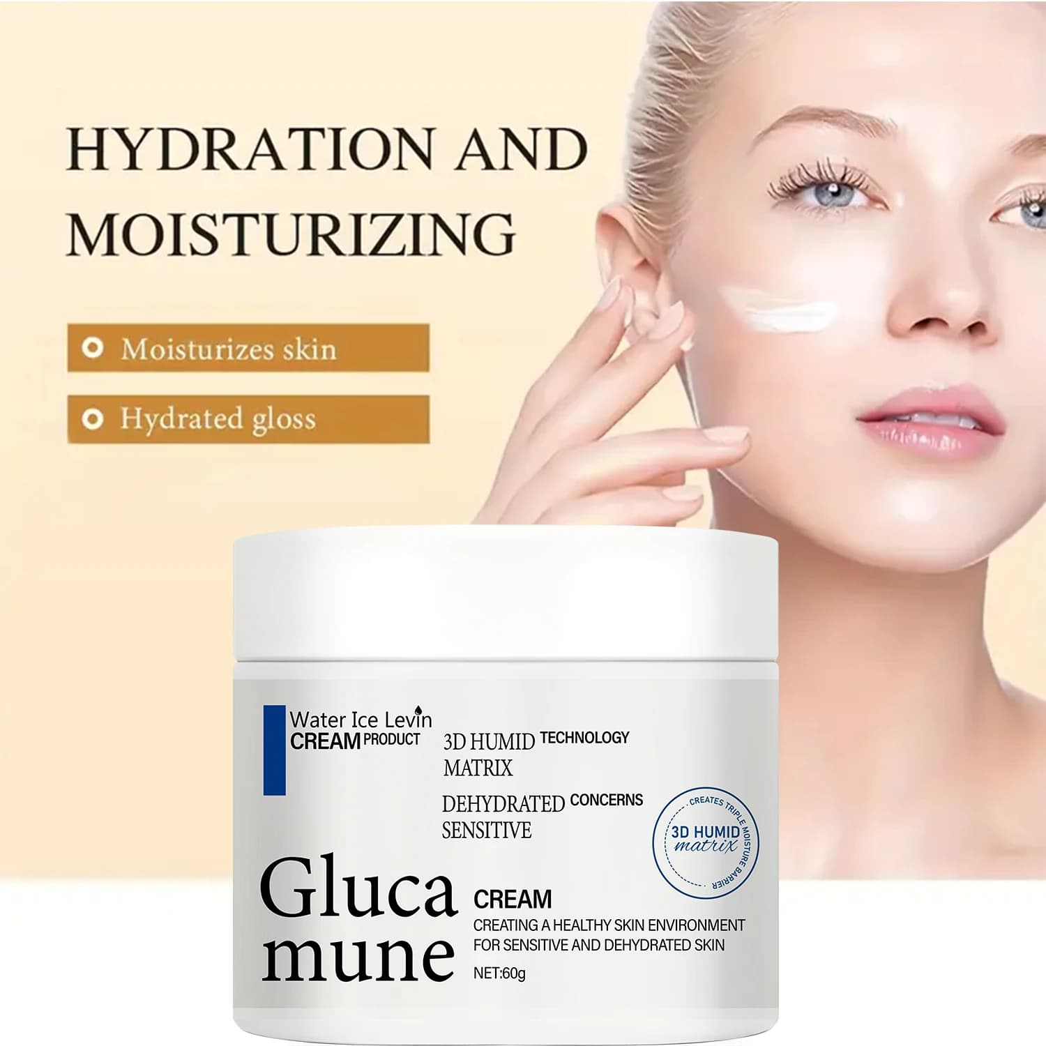 Crema con tecnologia 3D Humid. Collagene Aloe Tè Verde Acido Ialuronico Olio di Jojoba con Vitamina E. Pelle sensibile e disidratata. 60g.