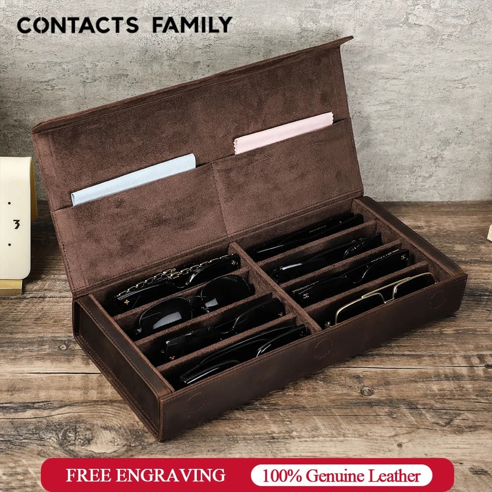 CONTACTS FAMILY Scatola per occhiali 2/3/4/6/8 Slot Custodia per occhiali da sole in vera pelle Organizzatore per esposizione di gioielli
