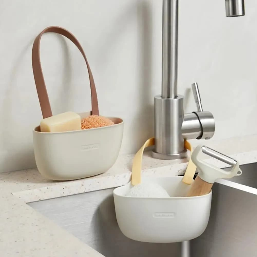 Kitchen sink sponge holder for bathroom soap dish, drain, water basket, rod, accessories, organizer for storing objects