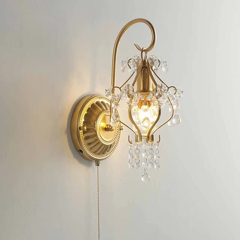 Lampada da parete in cristallo francese Soggiorno Camera da letto Testiera Specchio Lampada da parete frontale Lampada da corridoio corridoio americano