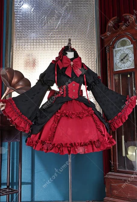Miccostumes Costume cosplay Ram Lolita da donna Costume cosplay gotico nero e rosso per Halloween Lolita