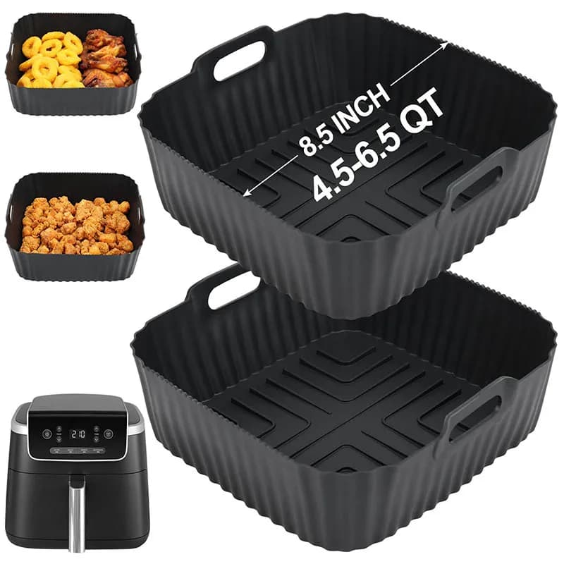 2 Pezzi Tappetini in Silicone Riutilizzabili Antiaderenti per Friggitrice ad Aria, Cestello da 4-7QT, Forno, Microonde, Pizza, Pollo