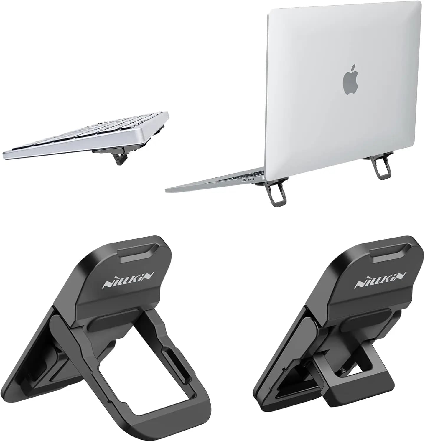 Portable Laptop Stand with 3 Adjustable Angles, Ergonomic Keyboard Riser for 10-17 inch Laptops, Foldable Aluminum Computer Stand for MacBook, HP, Dell, Lenovo, Black