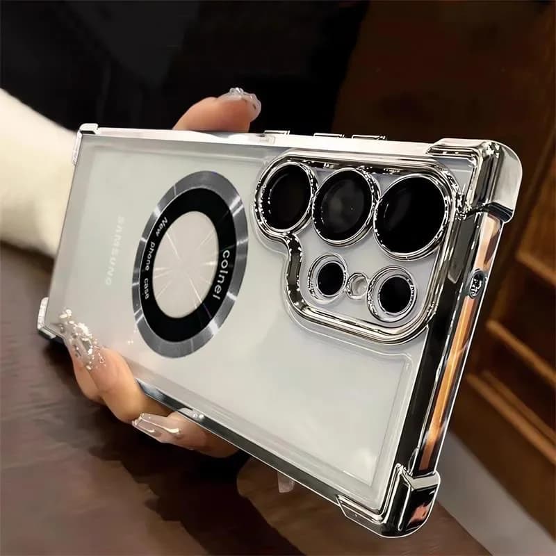 Luxury Plating Magnetic Clear Case for Samsung Galaxy A55 5G A56 A54 S25 Edge S24 Ultra S23 FE S22 S21 Shockproof Silicone Cover