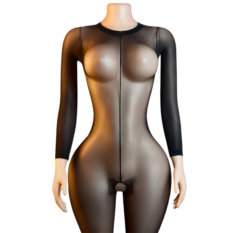 Body a Rete Trasparente da Donna, Sexy, a Maniche Lunghe, Lingerie Elasticizzata