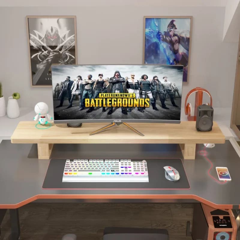 Supporto TV in legno massello Staffa per mensola per monitor senza perforazione Espositore stabile Organizzatore da tavolo durevole per casa o ufficio