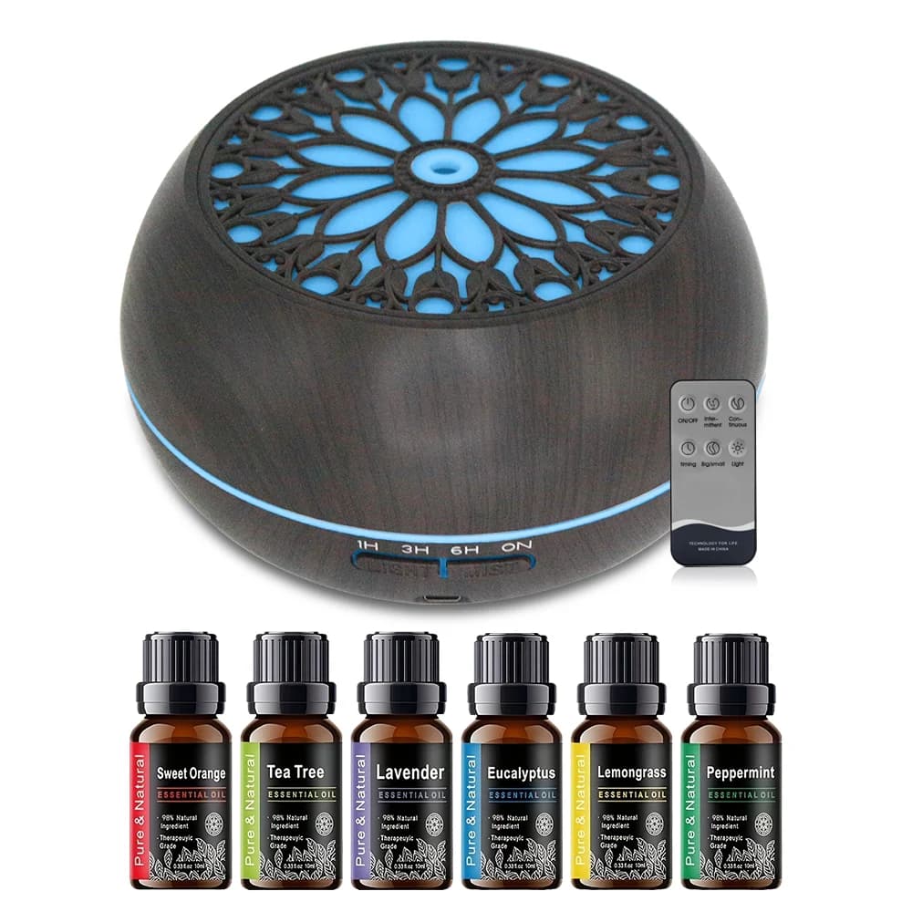 Umidificatore di aromi Soundwave con diffusore di oli essenziali da 550 ml con telecomando Luce notturna a 7 colori per l'home office con 6 oli