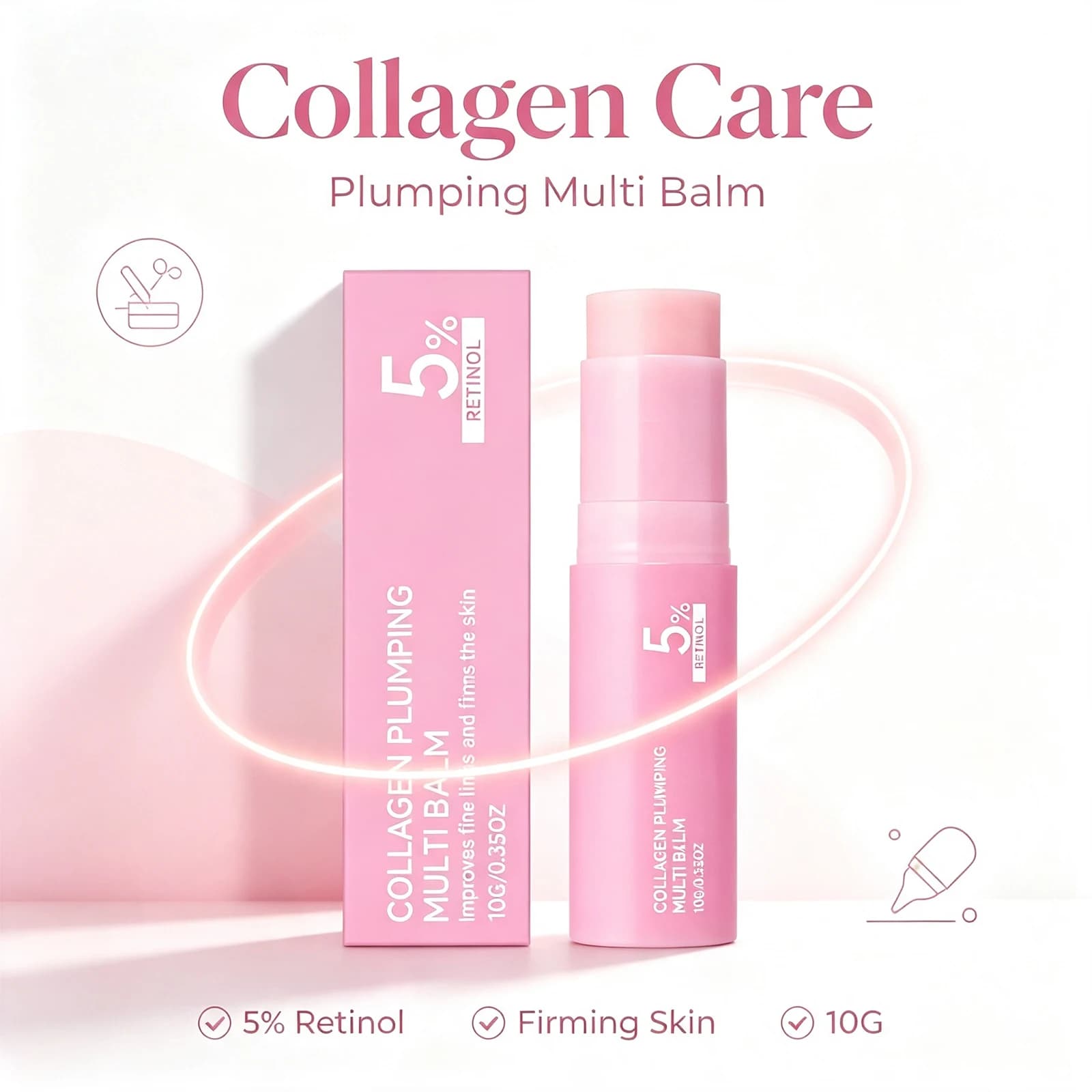 5% Retinol Collagen Plumping Multi Balm Stick Hydrating Firming Moisturizer Improve Fine Lines Non Sticky Portable Skin Care 10g