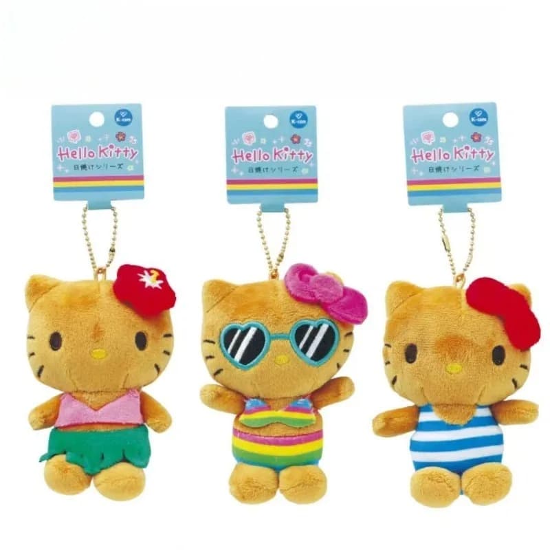 Sanrio 10CM Hello Kitty Bikini Doll Portachiavi Ciondolo occhiali da sole vacanza Pelle scura Kitty KT Peluche Kawaii Fascino del sacchetto