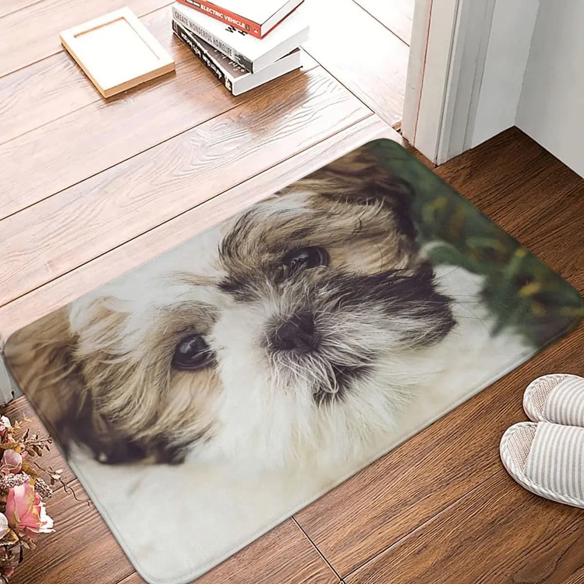 Cute Shih Tzu Dog Play In Grass Doormat Kitchen Entrance Home Floor Mat Non-slip Carpet Rug for Bedroom Footpad Mats