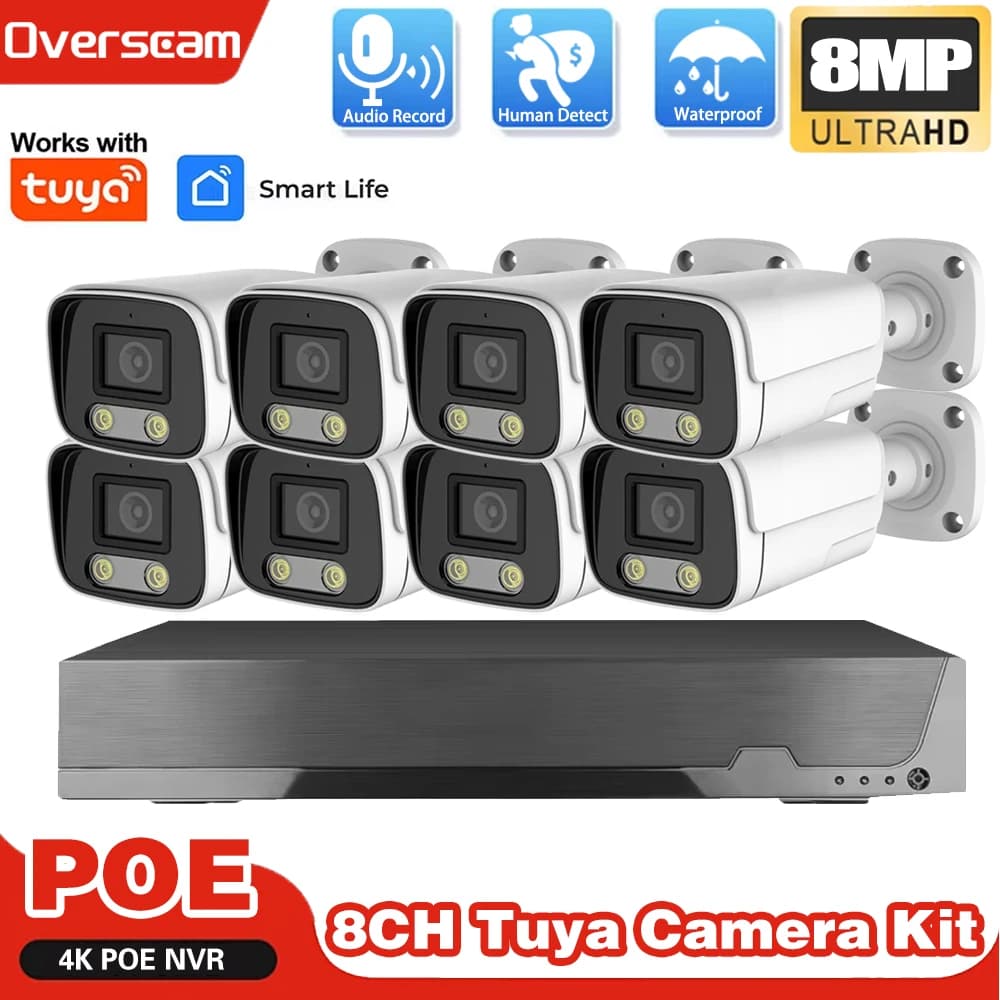 4K 8CH Tuya Smartlife Home POE Sistema di telecamere IP di sicurezza 8MP Sistema di telecamere CCTV di rilevamento umano AI P2P Kit di videosorveglianza