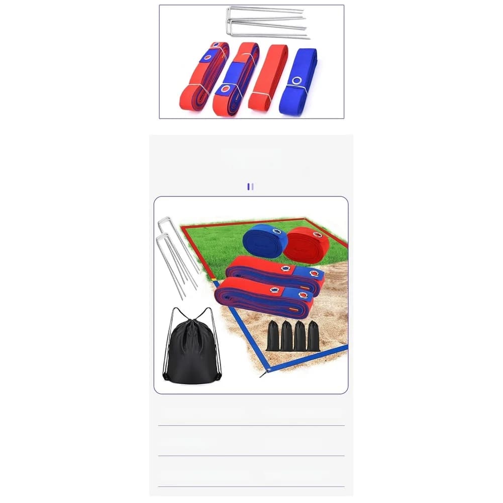 Outdoor Sports Boundary Line Rope Kit for Beach Volleyball Badminton Includes Steel Pins Metal Rings and Drawstring Bag