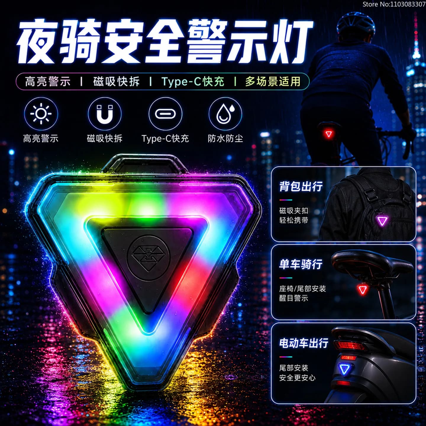 Spirit Beast Night Riding Safety Warning Light for E-Scooter/Bike Magnetic Quick-Release Wireless Long Battery Life Rechargeable