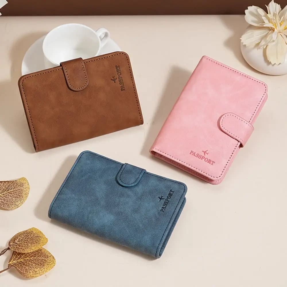 Solid Color Leather Passport Holder Multifunctional Airplane Check-in Certificate Storage Bag Ticket Holder Card Case