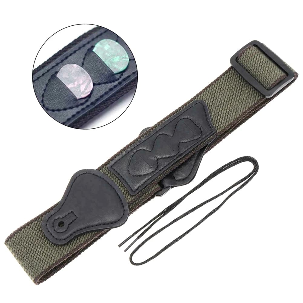 -[Cilae-17R] Folk Guitar Electric Guitar Bass Pure Cotton Strap With Headstock Pick-Khaki Easy Install Easy To Use