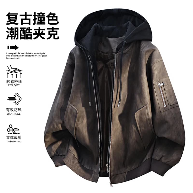 Nuova giacca da uomo in stile americano, finta giacca a due pezzi, autunnale e invernale, spessa, antivento, in similpelle PU, modello giovane e ampio.