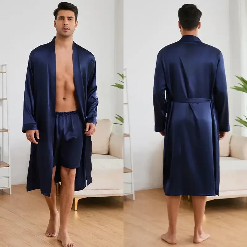 Men 2 pieces Nightwear Leopardo Bathrobe Set Kimono Satin Vestaglia Homme Long Mens Sexy Nightwear Pigiama Vestaglia for the house