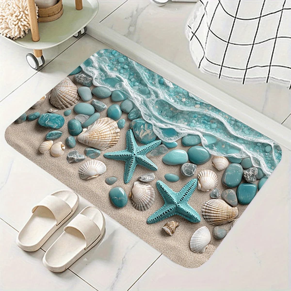VIKAMA blu-verde marino bio stampato tappetino da bagno, antiscivolo, assorbente, tappeto per doccia ad asciugatura rapida