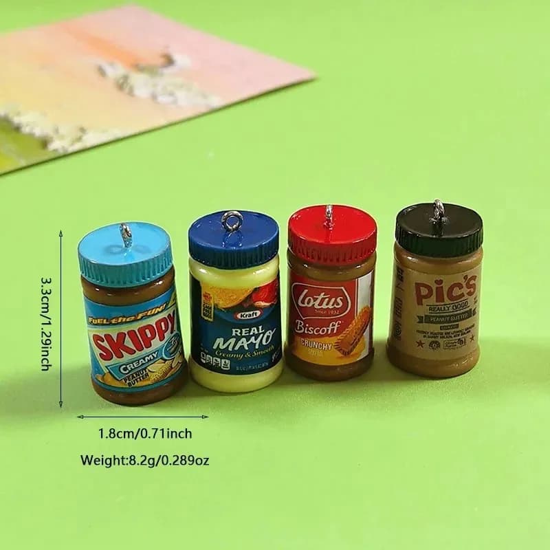 10pcs/Pack Miniature Simulation Peanut Butter Bottle Charms 3D Salad Resin Pendants For DIY Keychains Necklace Jewelry