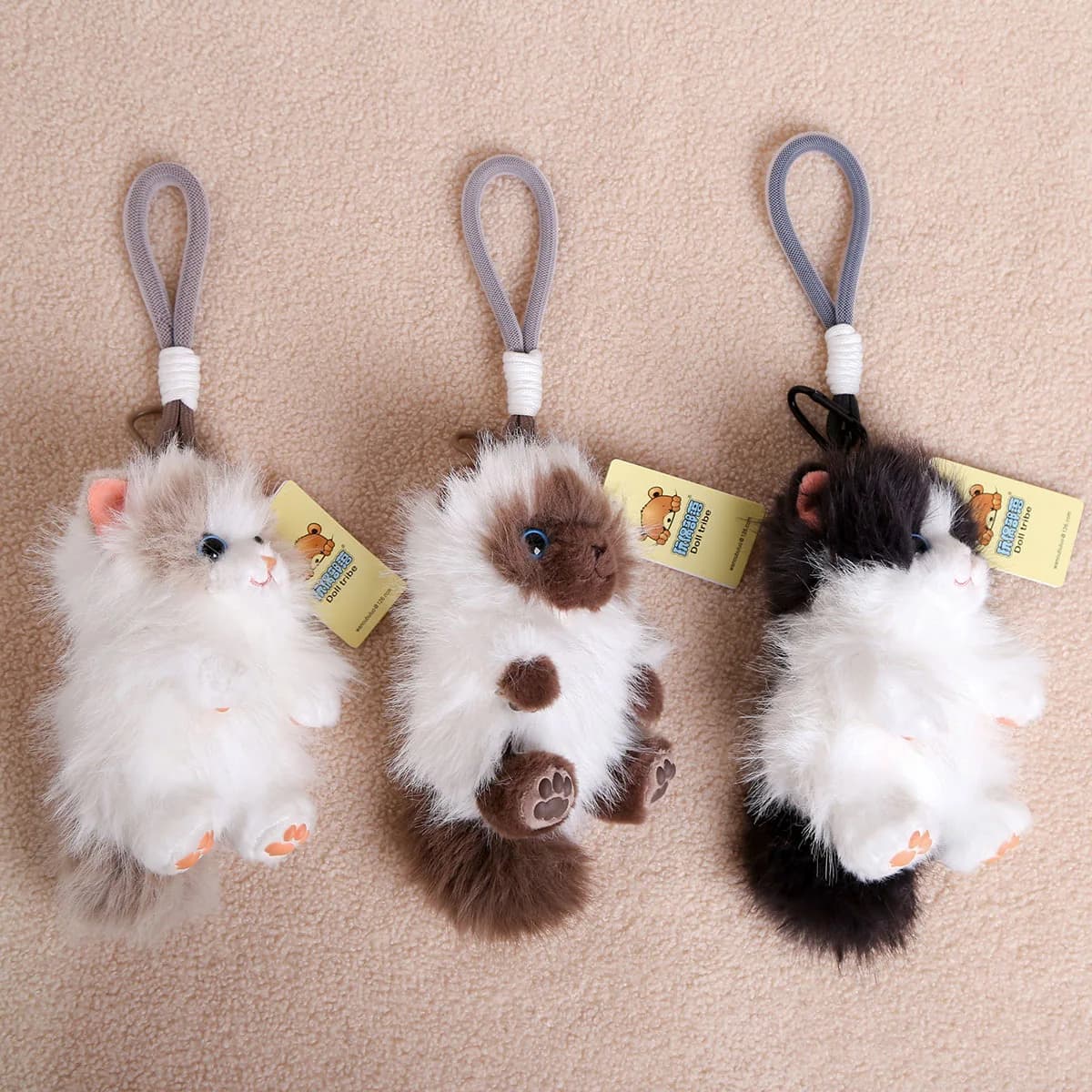 Simpatico ciondolo per gatti con pelo lungo Ragdoll, peluche realistico, giocattolo per gatti, zaino, ciondolo, cartone animato, peluche, gattino, bambola, portachiavi, regali di compleanno