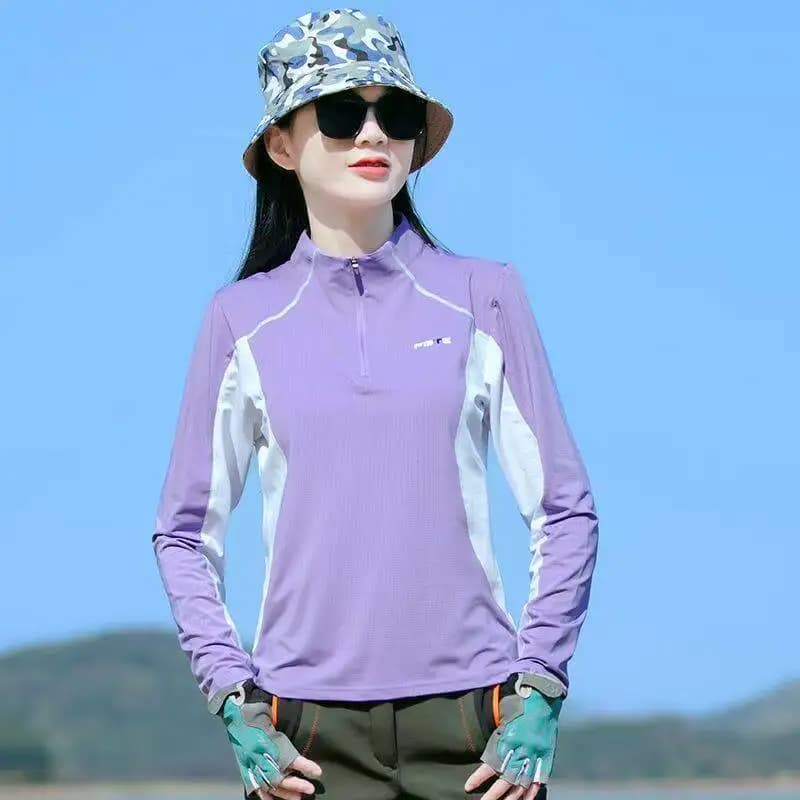 Maglietta a Maniche Lunghe Traspirante da Donna per Ciclismo, Arrampicata, Sport all'Aperto, Corsa, Top Leggero con Mezza Zip, Stile Estivo Quotidiano in Poliestere