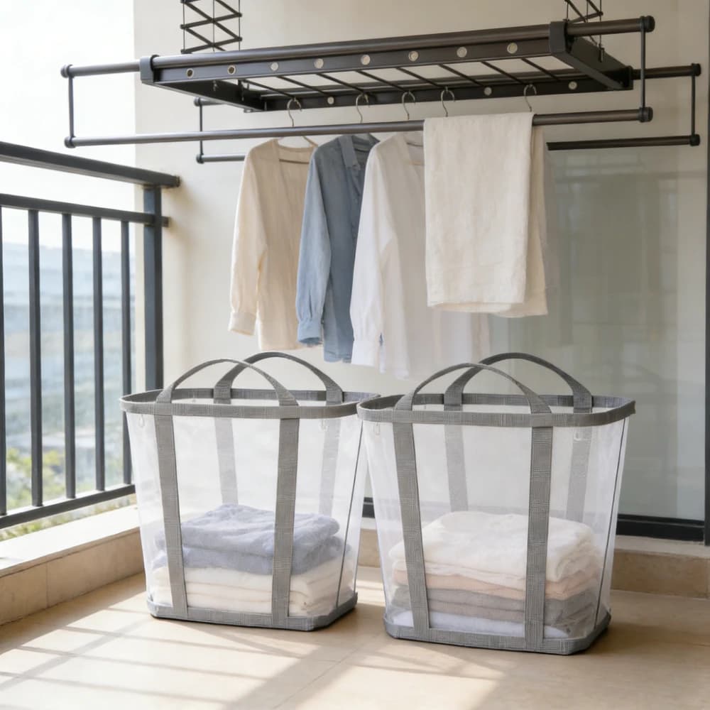 Two Large-Capacity Foldable Clothes Drying Baskets with Handles - Portable Storage Bags, Foldable Storage Bags, Clothes Storage