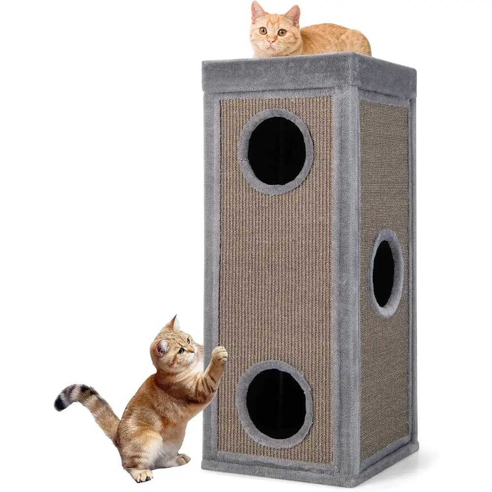 Albero per Gatti a 39 Livelli con Tiragraffi in Sisal, 3 Rifugi, Cuccia Rimovibile in Peluche, Arredamento per Gatti da Interno a Forma di Barile