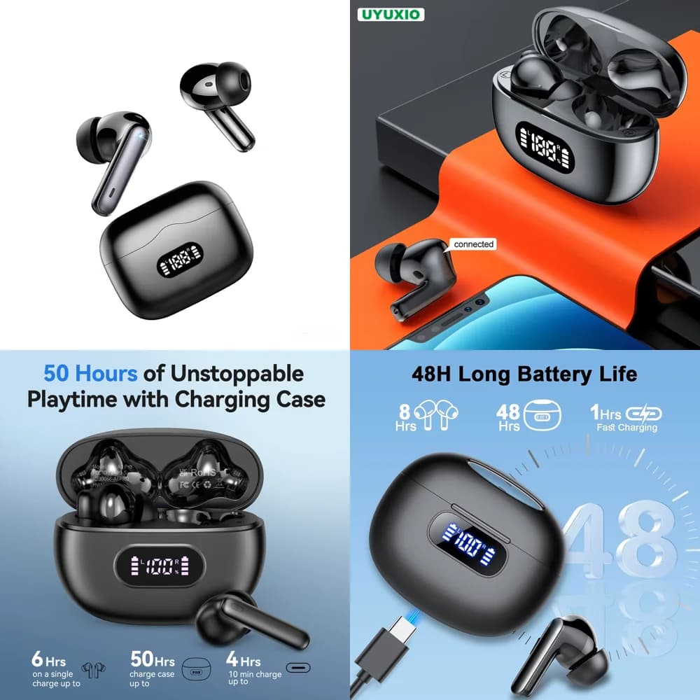 Auricolari Wireless UYUXIO con Chiamate Nitide, 48 Ore di Autonomia, Cuffie BT 5.4, Stereo HiFi TWS con Display LED per Telefoni