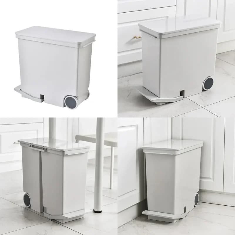 Large Pedal Trash Can with Lid Wheels Dual Compartment Sorting Bin High Capacity Waste Basket for Kitchen Home Office