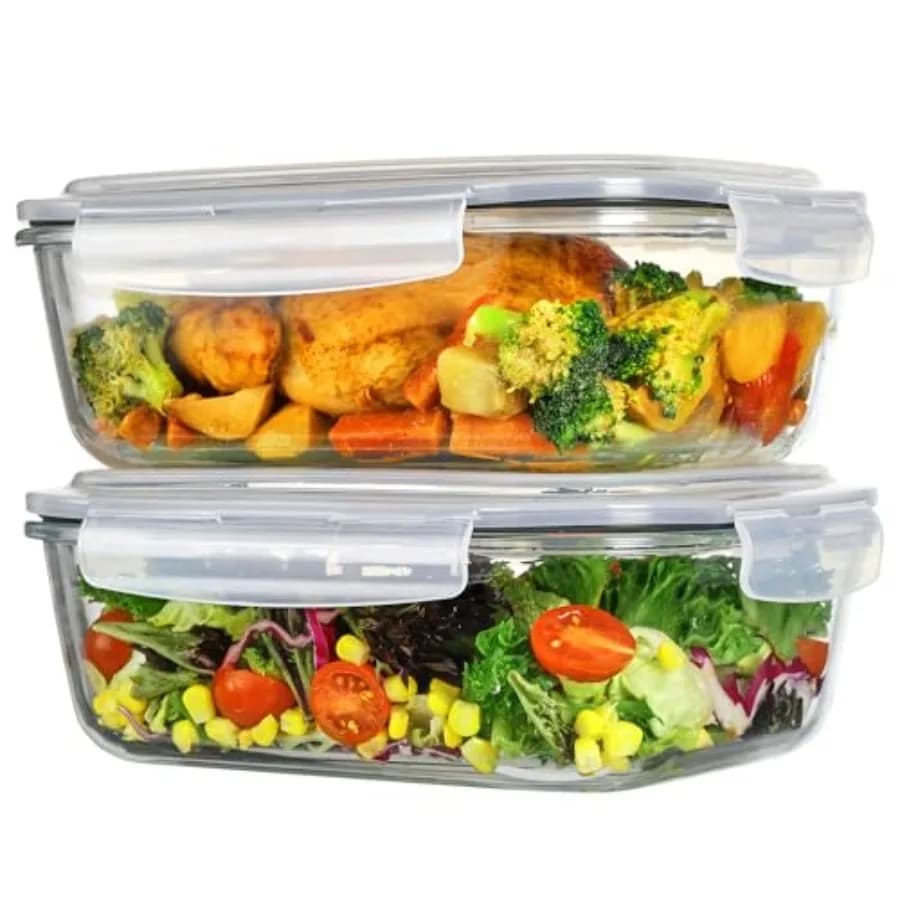 2Pack 2260ml/ Large Glass Storage Containers with Lids Meal Prep Food Container Set with Snap Airtight Lid for Baking Microwave