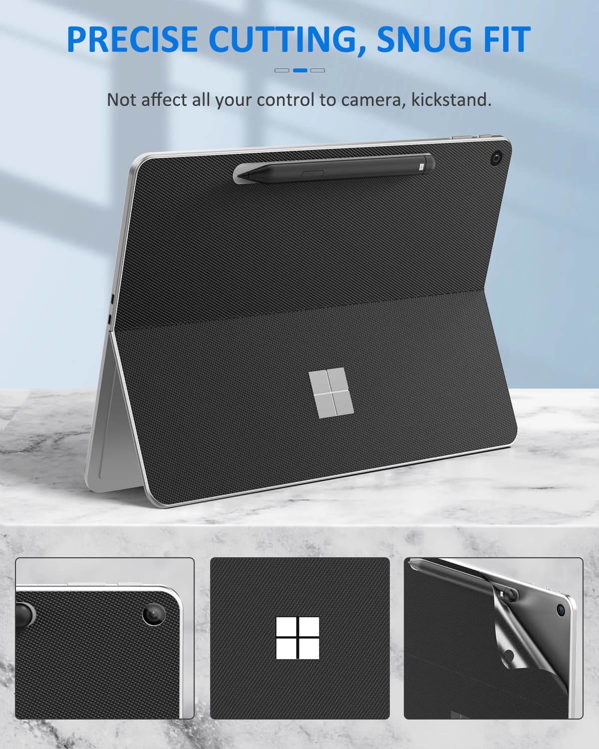 MoKo Tablet Back Skin Stick Decal per Microsoft Surface Pro 12 pollici 2025 Tablet, Decalcomania protettiva in pelle PU Copertura della pelle del corpo per