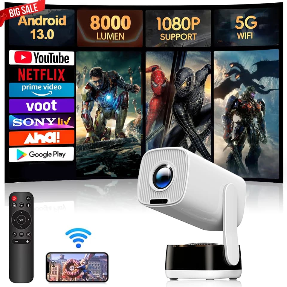 Proiettore Portatile Smart K6 Mini 4K Android 13.0 Bluetooth 5.3 1G+8GB 4K AutoFocus Video Home Theater Proiettore Smart per Esterni