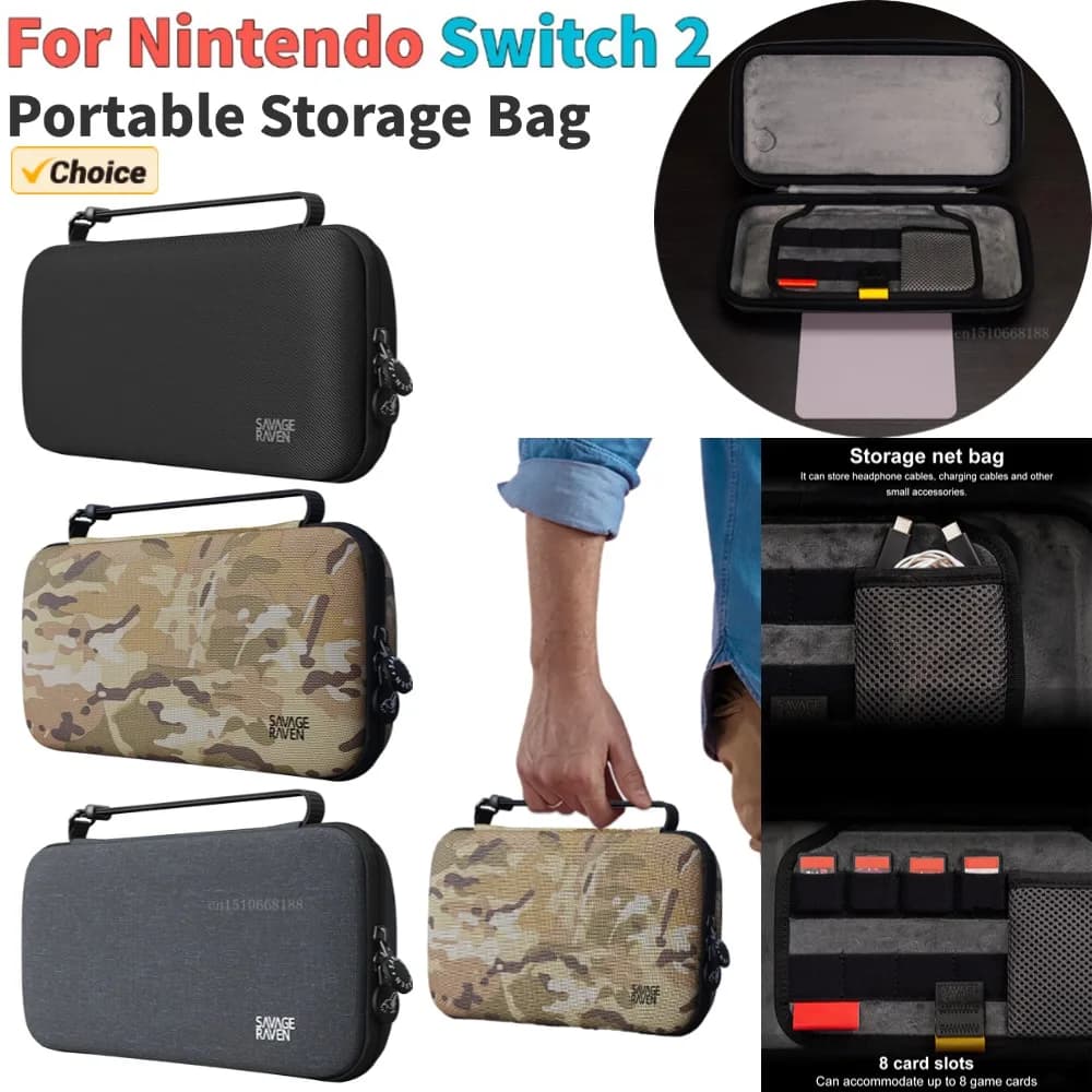 Custodia per console di gioco portatile in EVA Custodia rigida impermeabile con custodia protettiva con vano in rete per accessori Switch 2