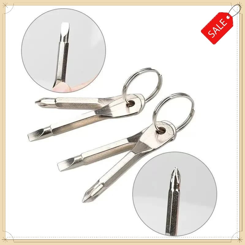 Set di Cacciaviti Portachiavi, Mini Utensile EDC Portatile con Punte Phillips e Piatte, Gadget Tascabile per Riparazioni Quotidiane