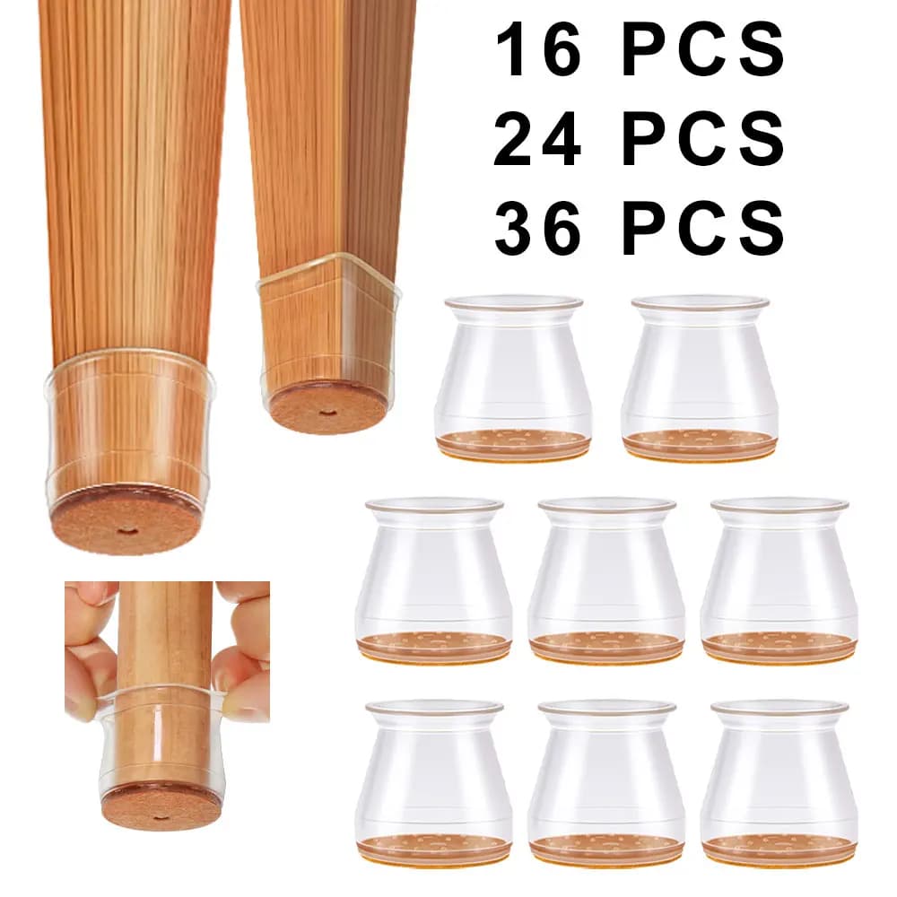 16/36 Protective Parts for Wooden Floor Chairs, Silicone and Felt Bearings, Protective Furniture