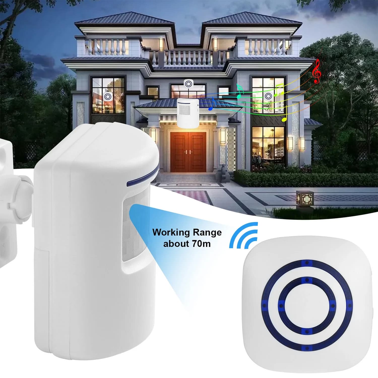 Campanello Wireless con Sensore di Movimento PIR per Negozi e Abitazioni, Allarme di Sicurezza a Infrarossi per Ingresso e Vialetto