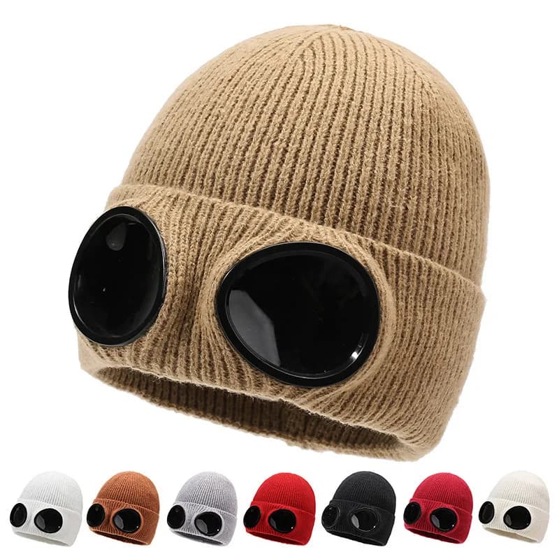 Korean-style fashion goggles flying , fleece-lined knitted , winter cold-proof versatile , solid color ski hat