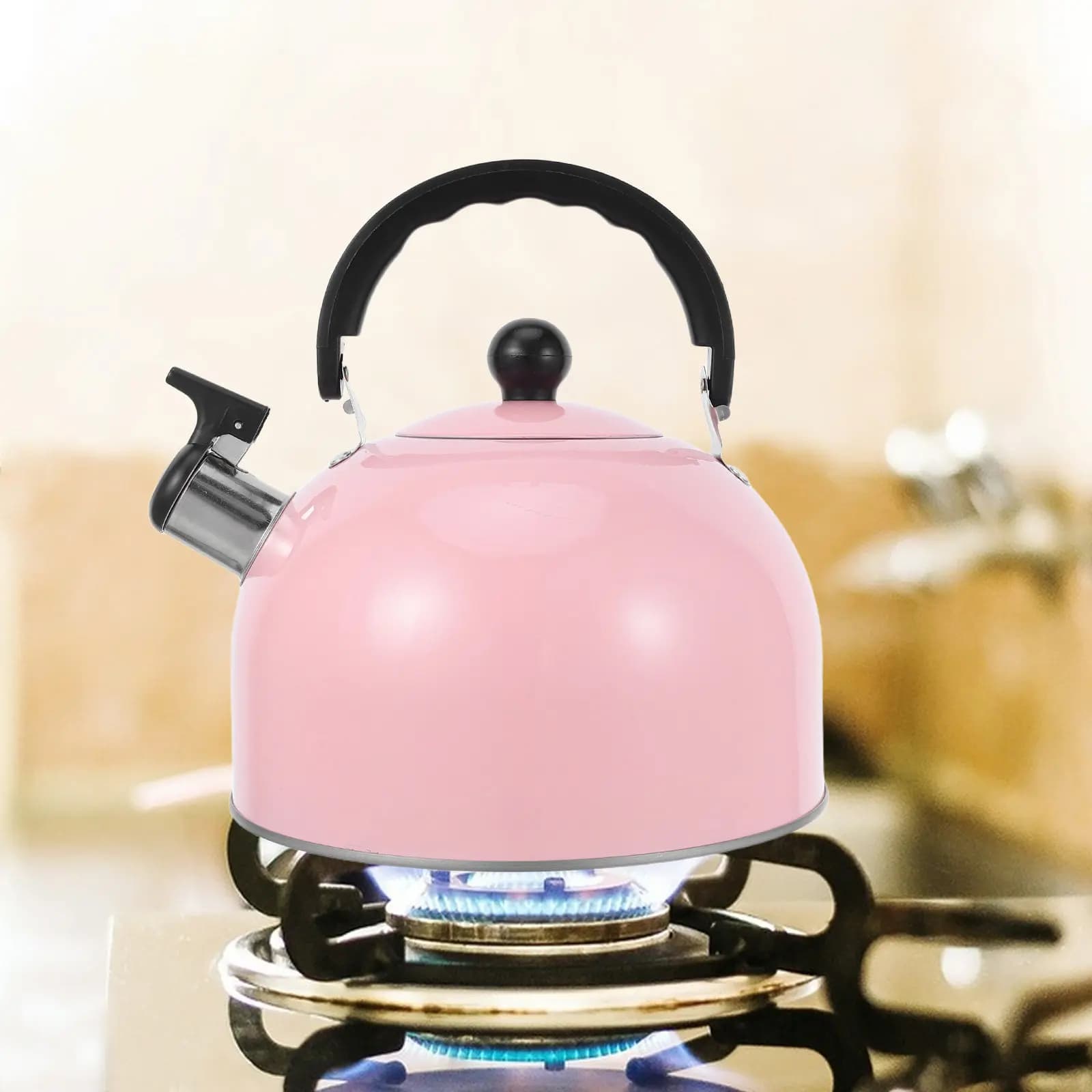Whistling Stainless Steel Tea Kettle 3L Folding Handle Flat Bottom Stove Top Tea Pot Loud Whistle Non Electric