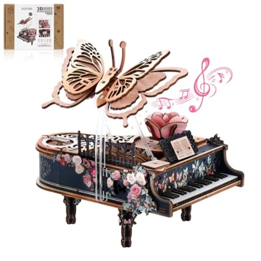 Puzzle 3D per Adulti, Kit Modello di Pianoforte in Legno, Puzzle 3D per Adulti, Decorazione per Casa e Scrivania, Fai-da-Te, Scatola Musicale in Legno