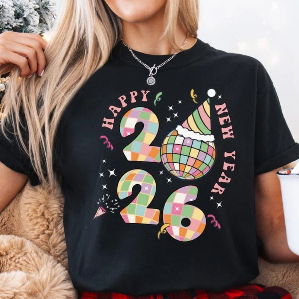 Happy New Year 2026 Shirt New Year Party T-Shirt New Year Celebration Tee Bye Bye 2025 Hello 2026 Shirt Women Unisex Tees