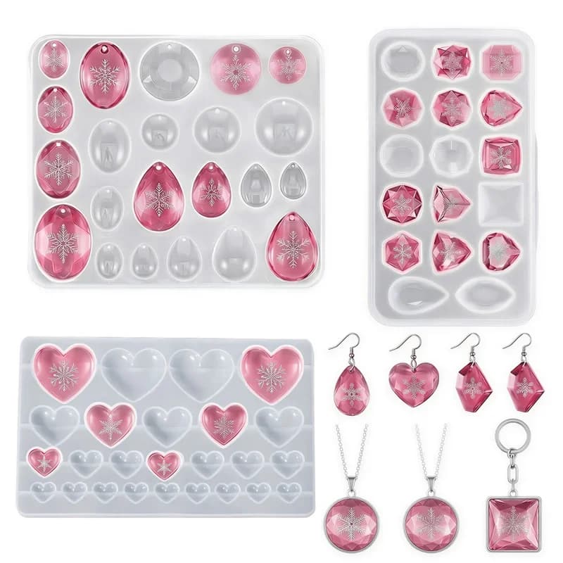 Stampo in silicone per gemme (confezione da 3) - Stampo per gioielli in resina, stampo per fusione di gioielli, stampo in silicone per piccole pietre - Forme: Cuore, Rotondo, Irregolare