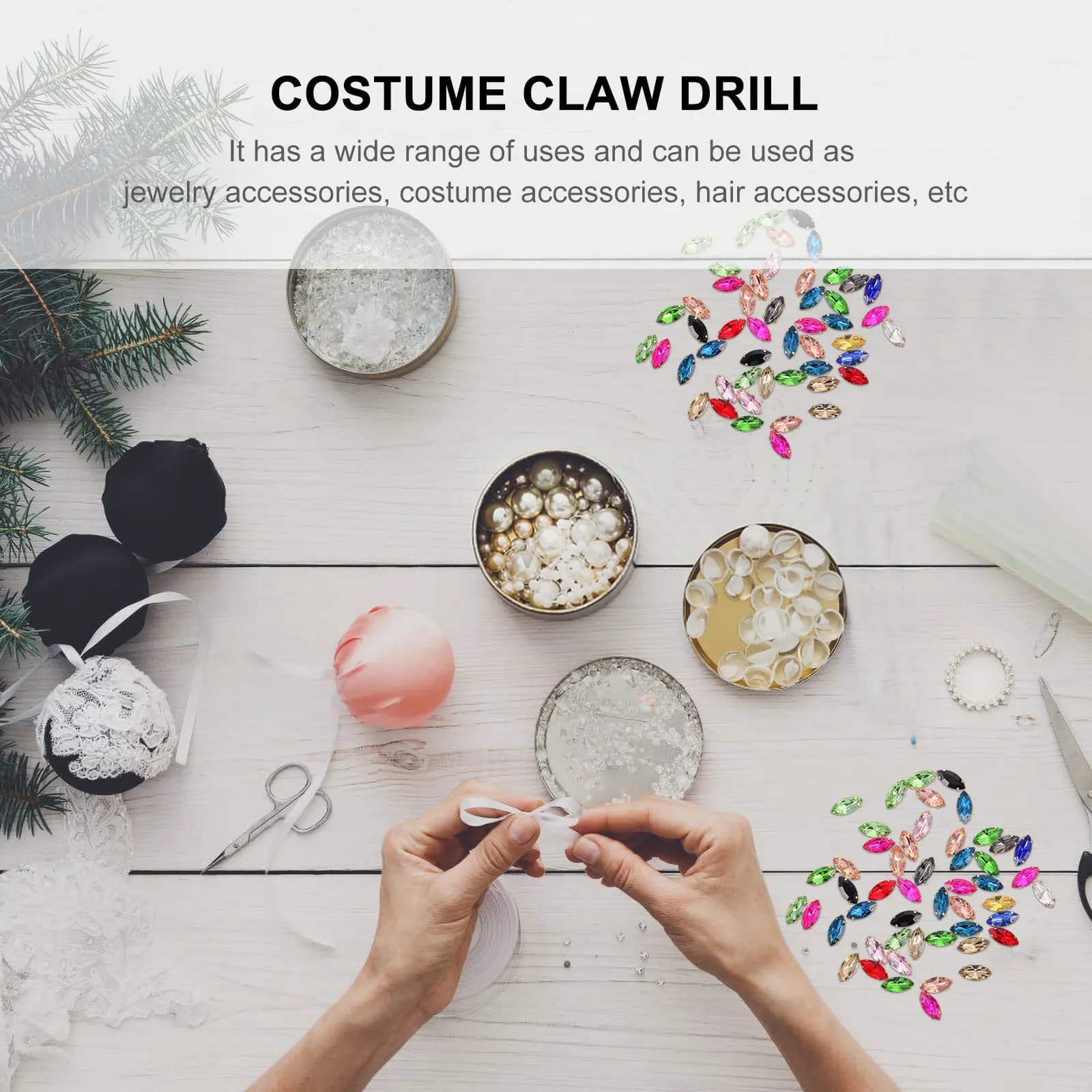 50Pcs Glass Claw Drill Rhinestones Sew on Drill for Costume Jewelry Hair Accessories DIY Embellishment Clothing Shoes Bags Hats