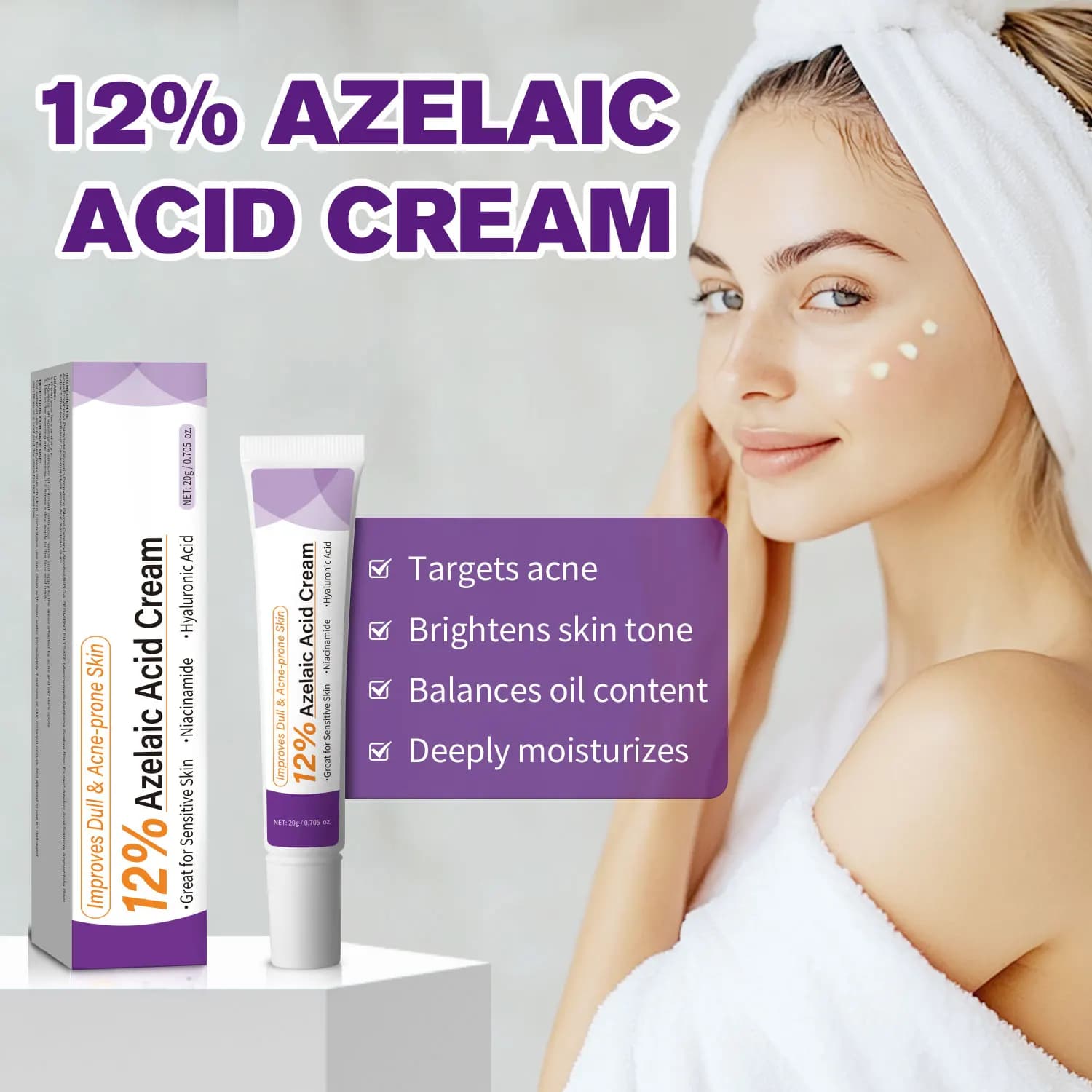 Mild Azelaic Acid Cream Improve Dull Skin Smooth Rough Texture Non‑irritating Daily Facial Skincare Lotion