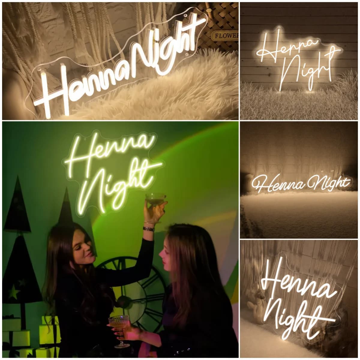 Insegna al neon a LED per notte all'henné personalizzata - Illuminazione per feste all'henné, Decorazione per il giorno dell'henné per addio al nubilato, Arte da parete per sfondo di nozze