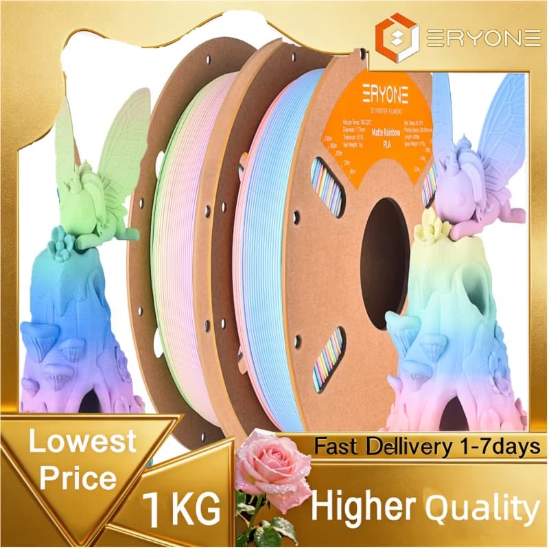 ERYONE Filamento PLA Opaco Arcobaleno per Stampante 3D 1KG, Finitura Opaca Premium Multicolore Sfumato, Anti-Riflesso 1kg